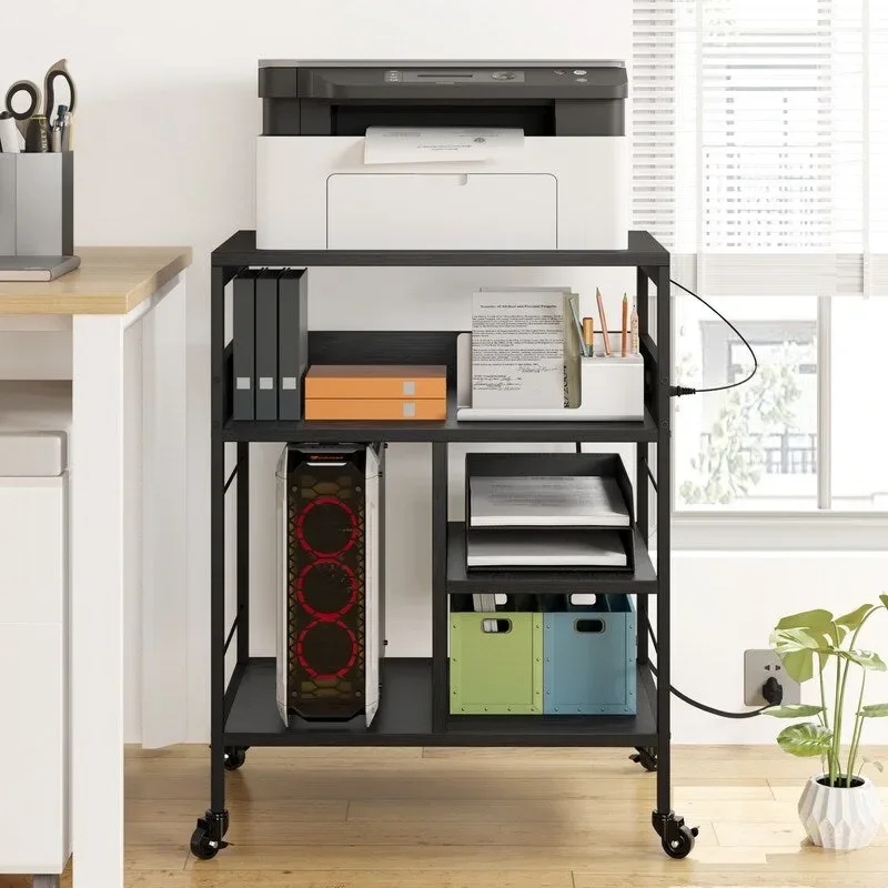 Black / Brown / Grey 4-Tier Rolling Printer Stand with Power Outlets
