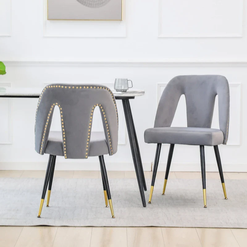Modern Upholstered Dining Chairs with Nailheads and Metal Legs