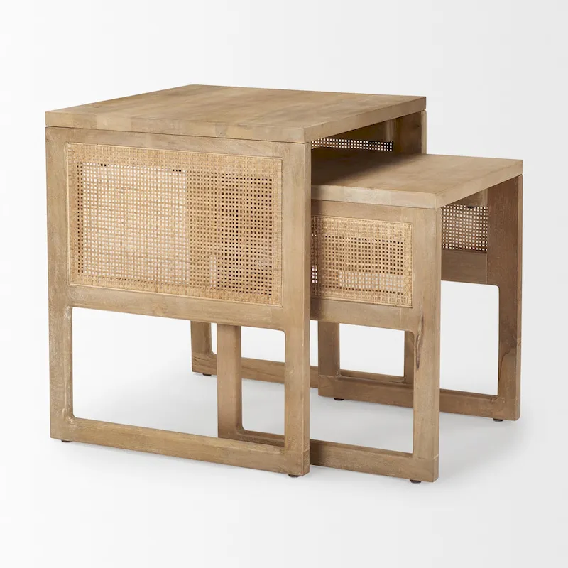 Grier Solid Wood With Cane Accents Square Nesting Accent Tables (Set of 2) - 20L x 20W x 23H