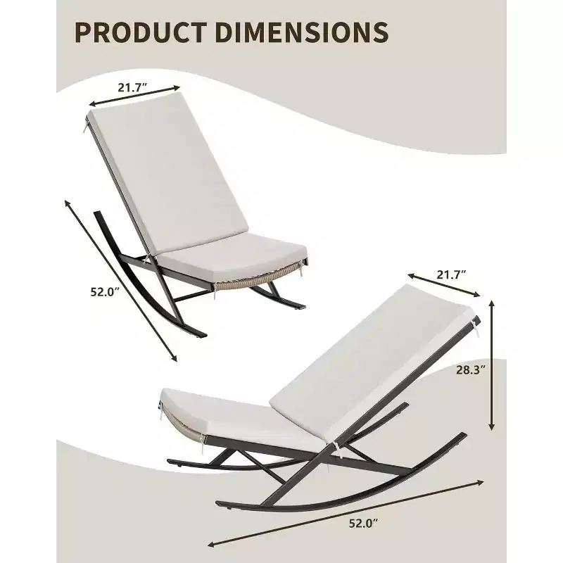 Acekool 2-Piece Rattan Rocking Chair Set - Outdoor Lounge Chairs with Cushions for Porch & Patio