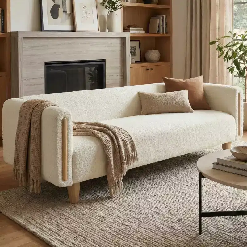 Christopher Knight Home Desire 78.7'' Modern Rubberwood Boucle Upholstered 3-Seater Sofa