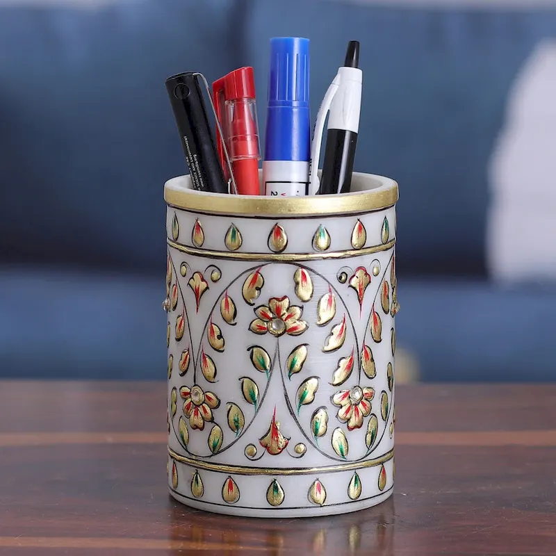 Novica Handmade Garden Visions Marble Pen Holder