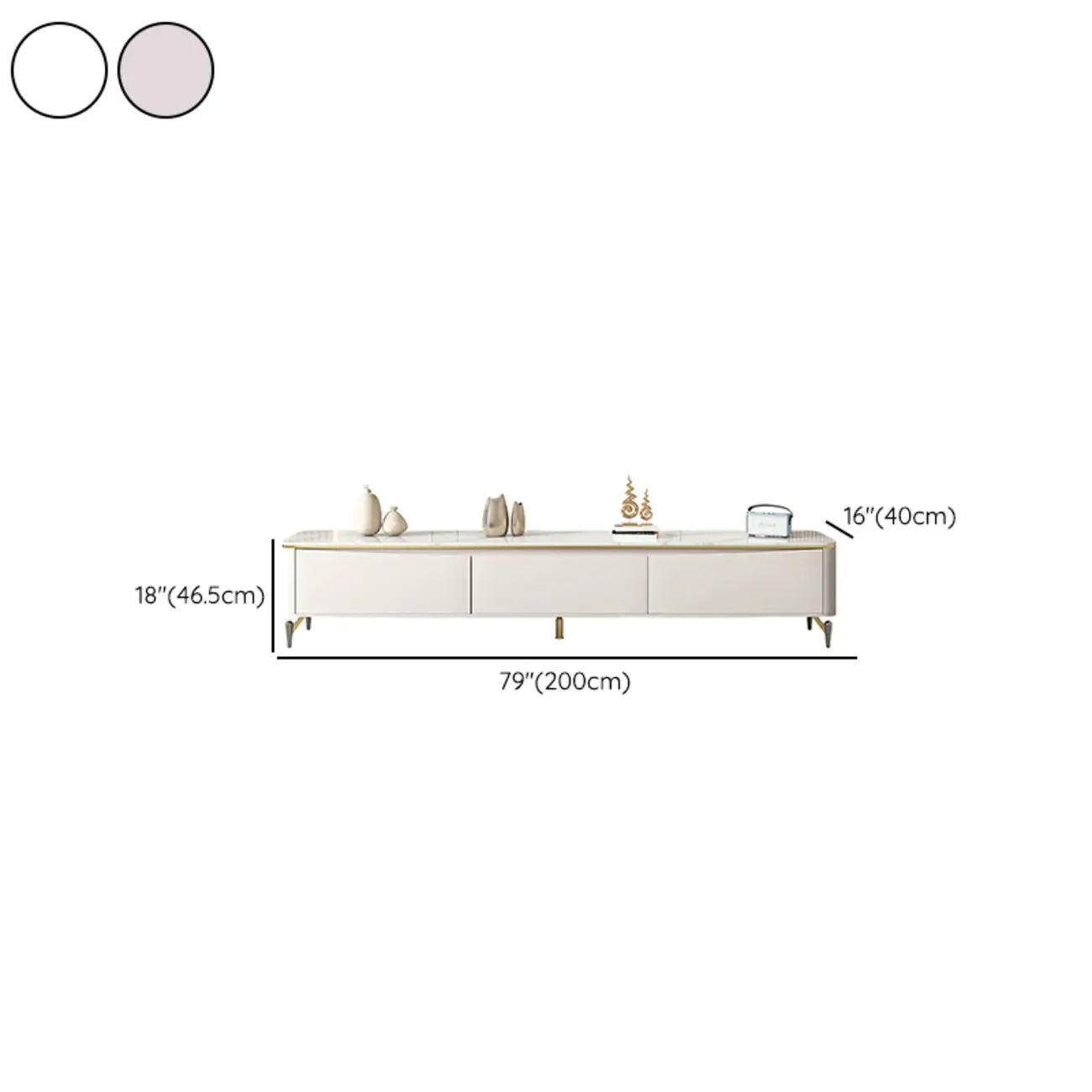 71 Modern White Stone Top TV Stand with Cable Management