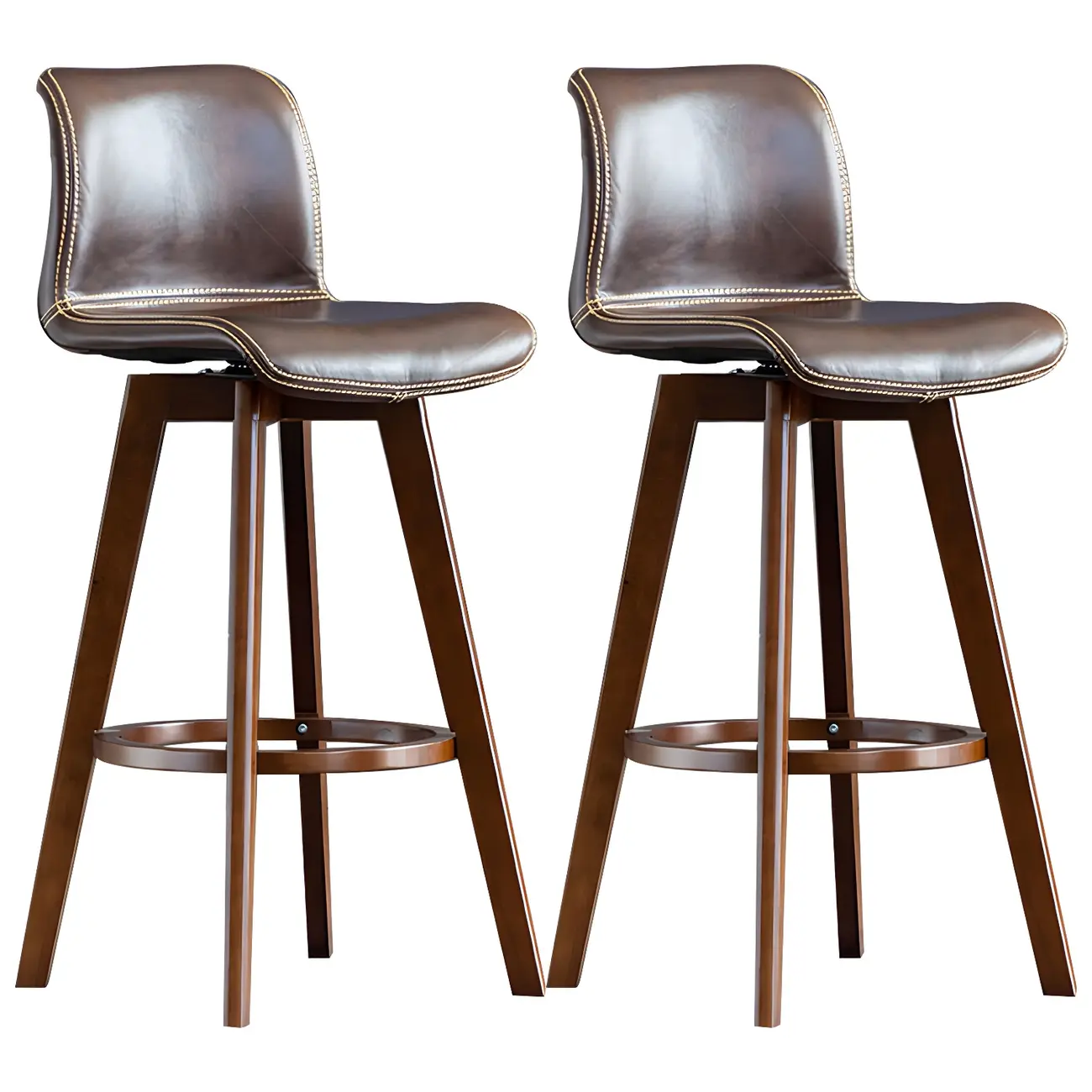 Mid-Century Distressed Leather Swivel Bar Stool with Back