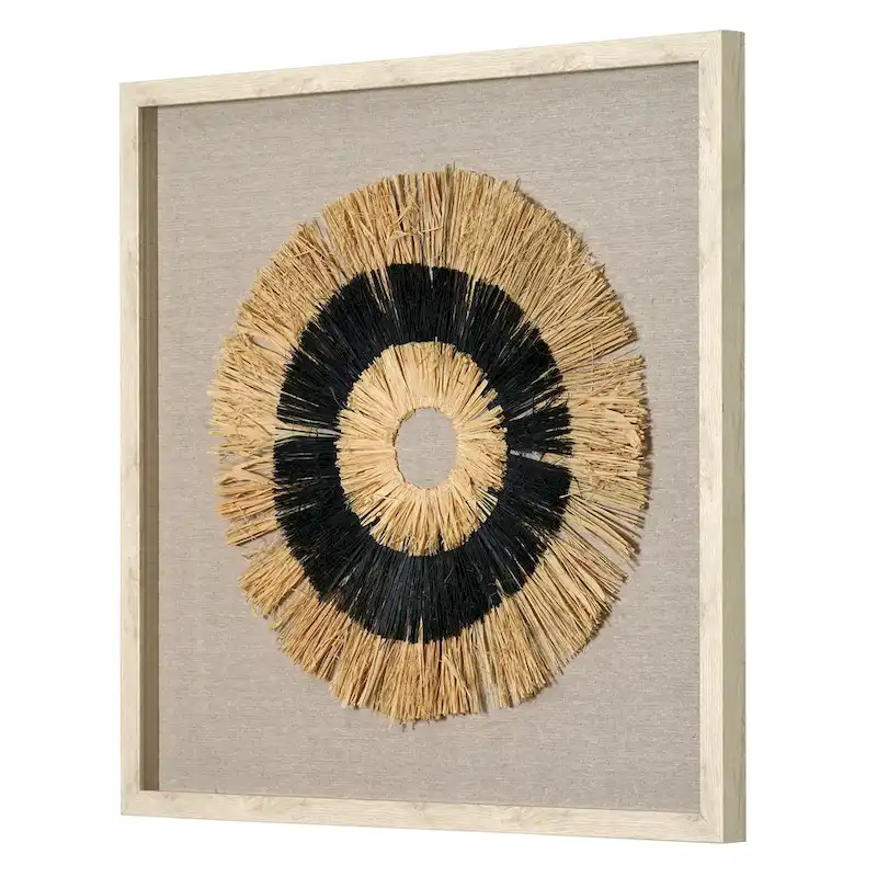 Handmade Framed Natural Straw and Linen Wall Art Decor - 23.5  x 23.5  - 23.5  x 23.5  - 23.5  x 23.5
