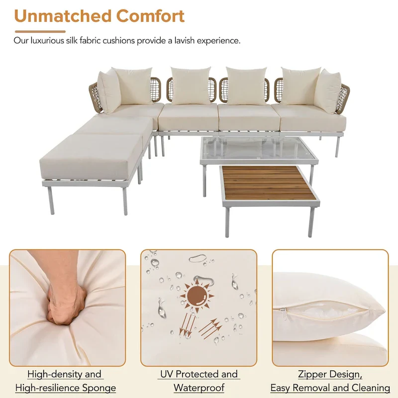 8-Piece Patio Sectional Sofa Set with Coffee Table