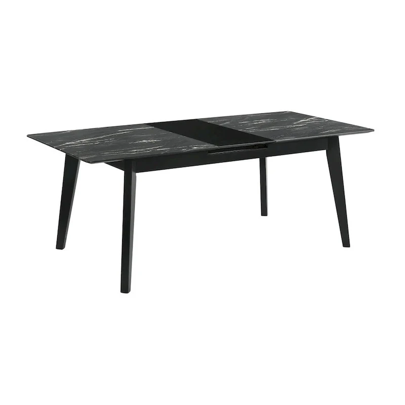 Rectangular Dining Table with Extension Leaf and Faux Marble Finish Top