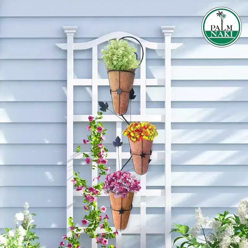Palm Naki Metal Planter Wall Accent with 3 Coconut Coir Baskets