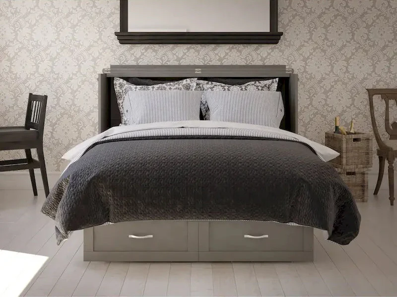 Queen Murphy Bed Chest with Mattress and Built-In Charger