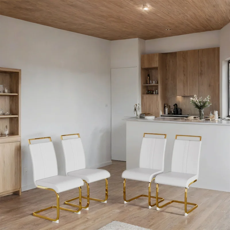 PU Leather High Back Upholstered Dining Chair w/ Metal Legs (Set of 4)