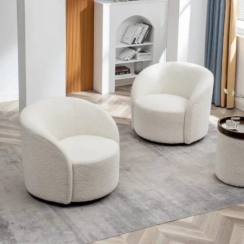 KINWELL 34  Wide Upholstered Swivel Accent Barrel Chair (Set of 2)