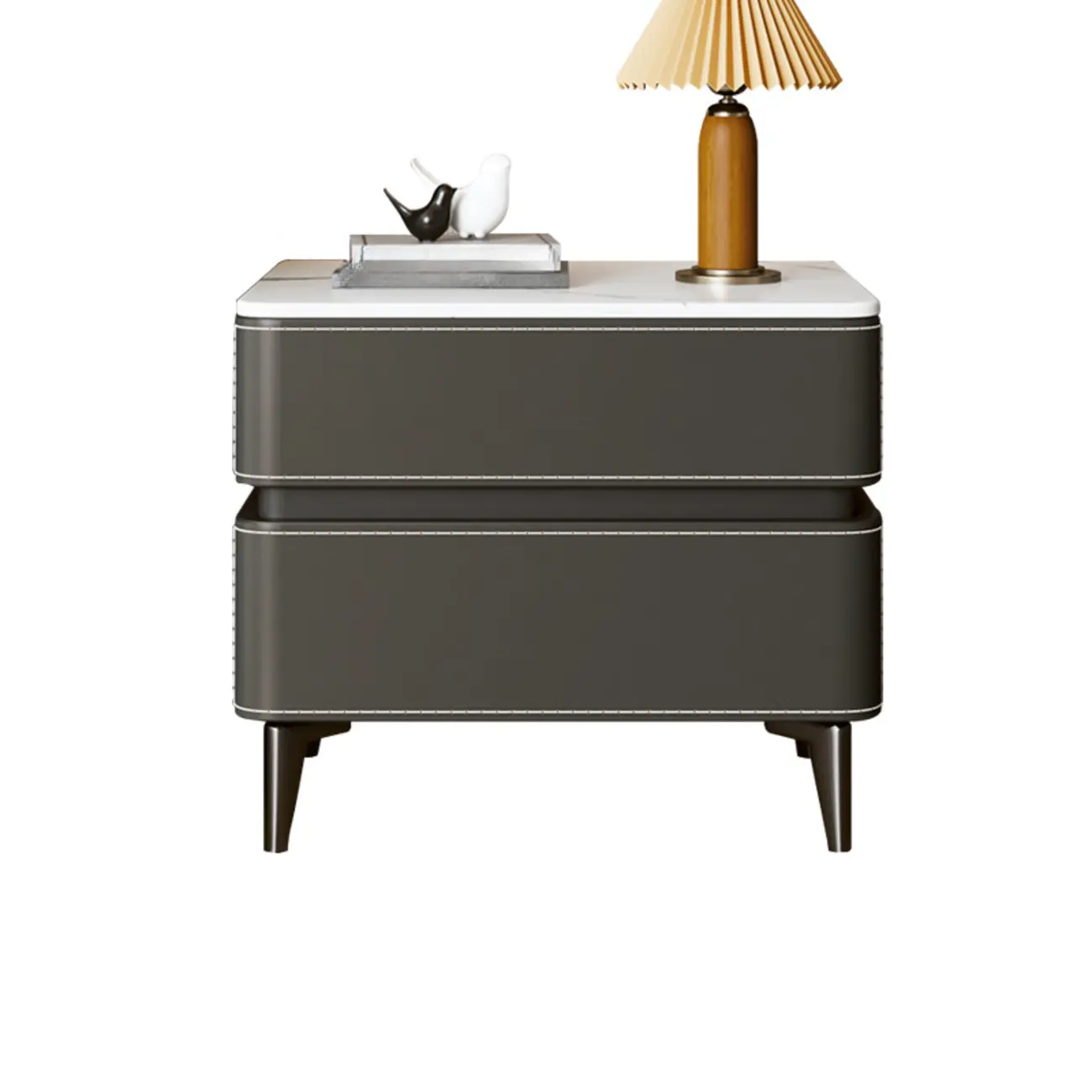 Modern Faux Leather Stone Top 2-Drawer Nightstand
