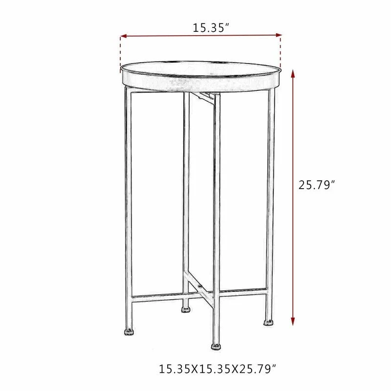 Adeco Round End Table Gold Metal Side Nightstand Accent Coffee Tables - 15(D)x 15(W)x 25.7(H)