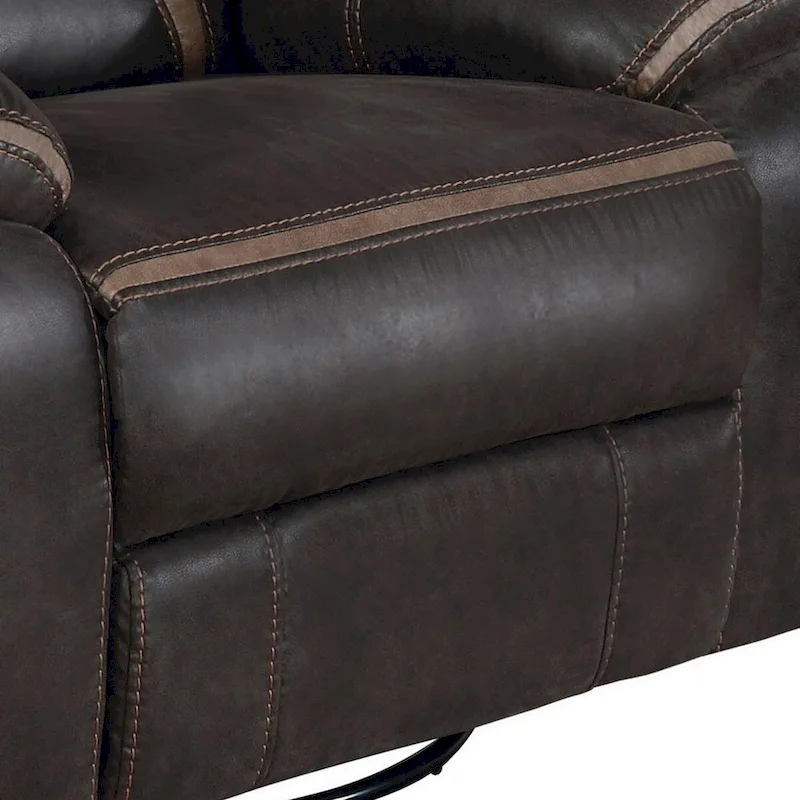 Jake 41 Inch Gliding Manual Recliner, Pillowtop, Dark Brown Faux Leather