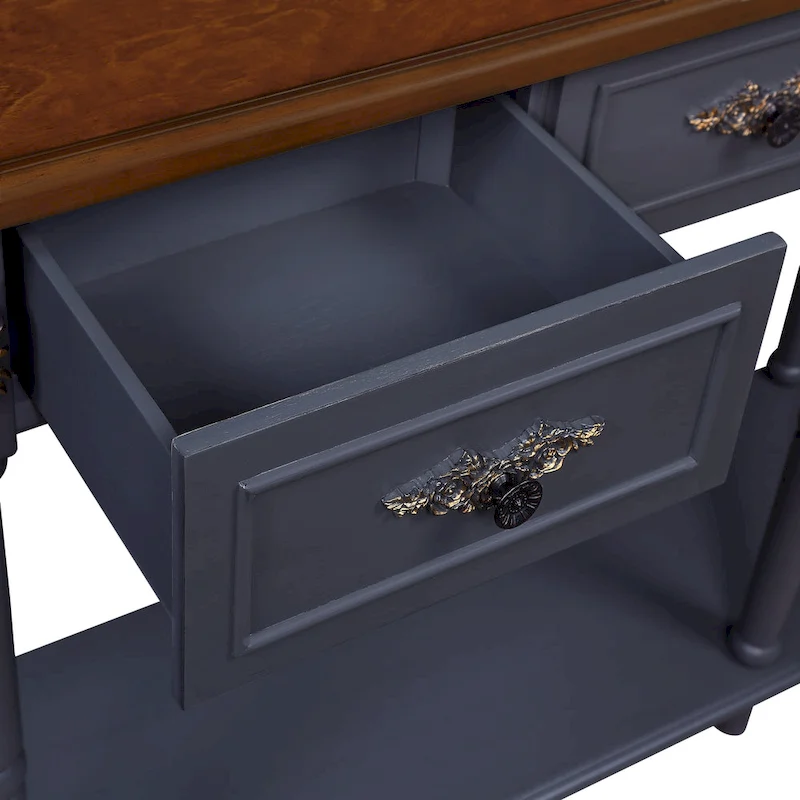 52 inch Circular Half Moon Sofa Table with Open Shelf and 2 Drawers