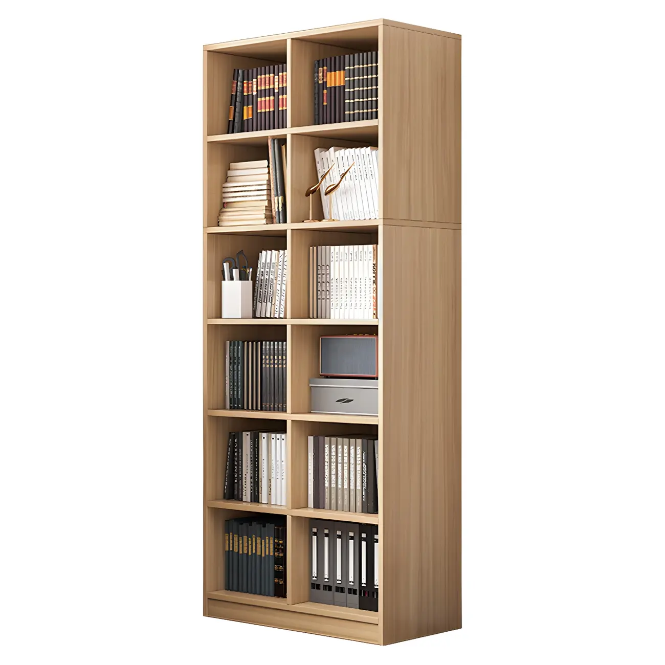 Narrow Tall Brown Wood 6-Shelf Closed Back Bookcase