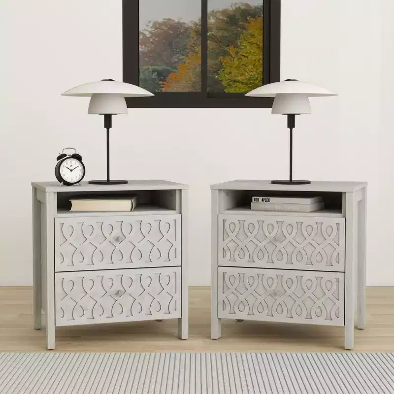 Galano Modern 2-Drawer Nightstands with Open Storage Set of 2 20.9 W  15.7 D  22.7 H