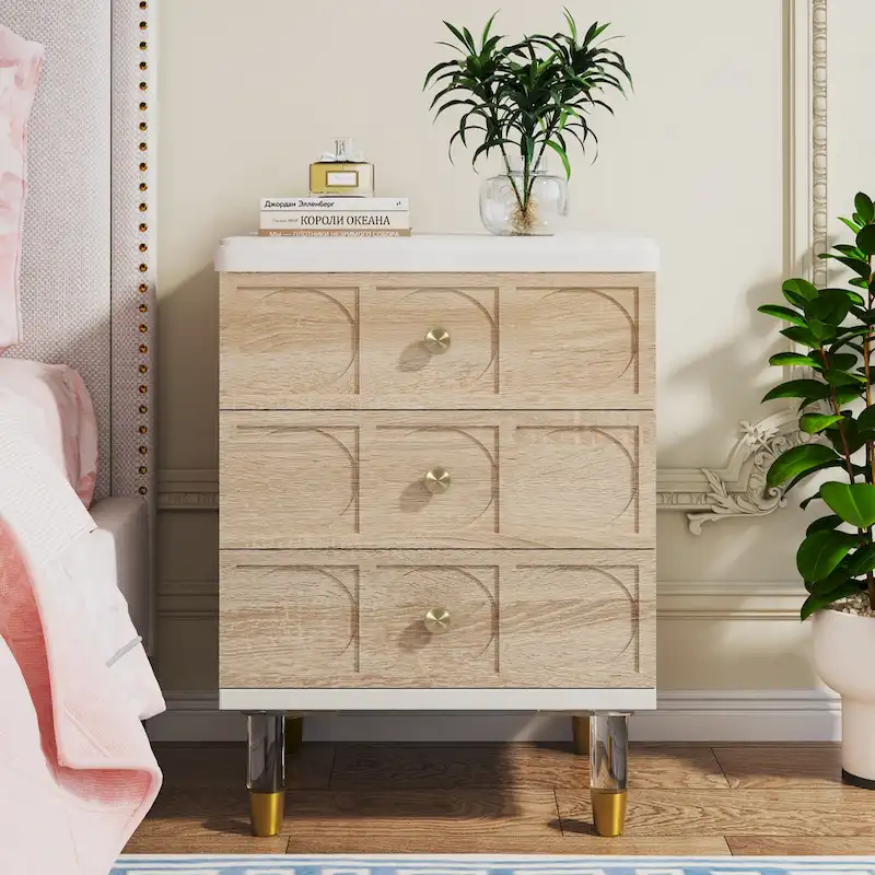 Nightstand Bedside Table with 3 Drawers