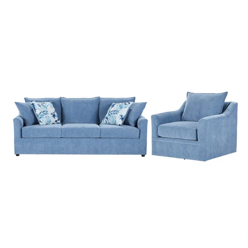 2-Piece Living Room Set with Sofa and Swivel Accent Chair