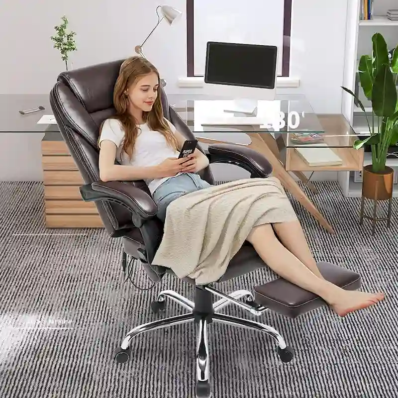 Ergonomic Heated Executive Office Chair with 2/4/6-Point Massage, Retractable Footrest, and PU Leather