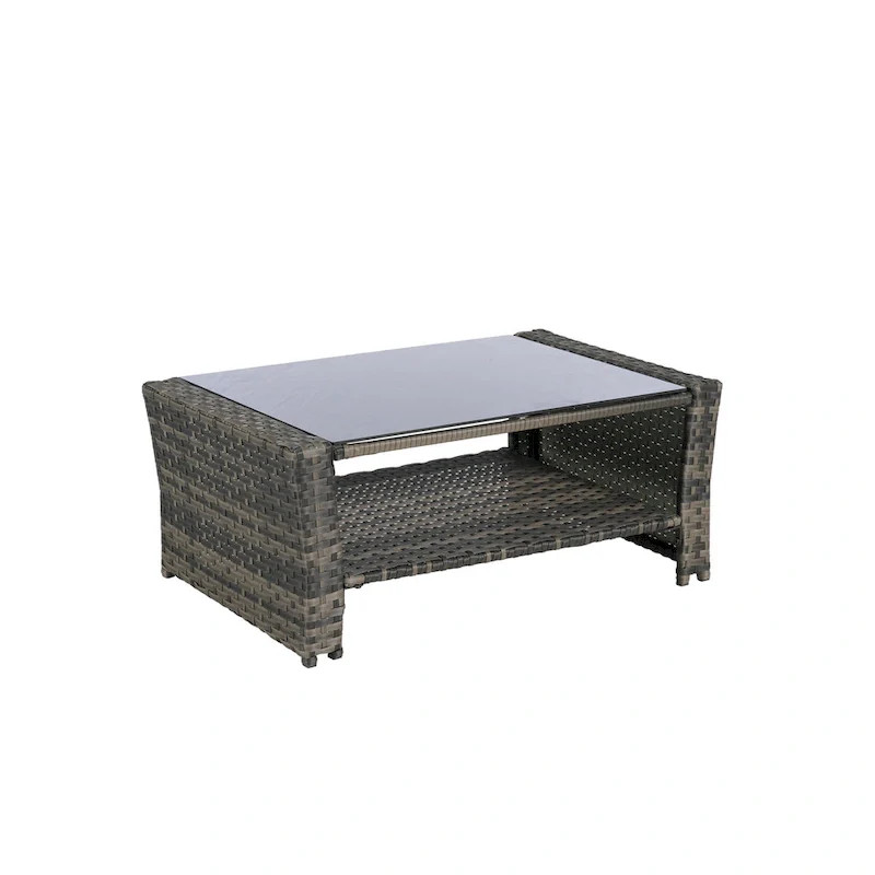 4-Piece Rattan Conversation Sofa Set with Glass Table