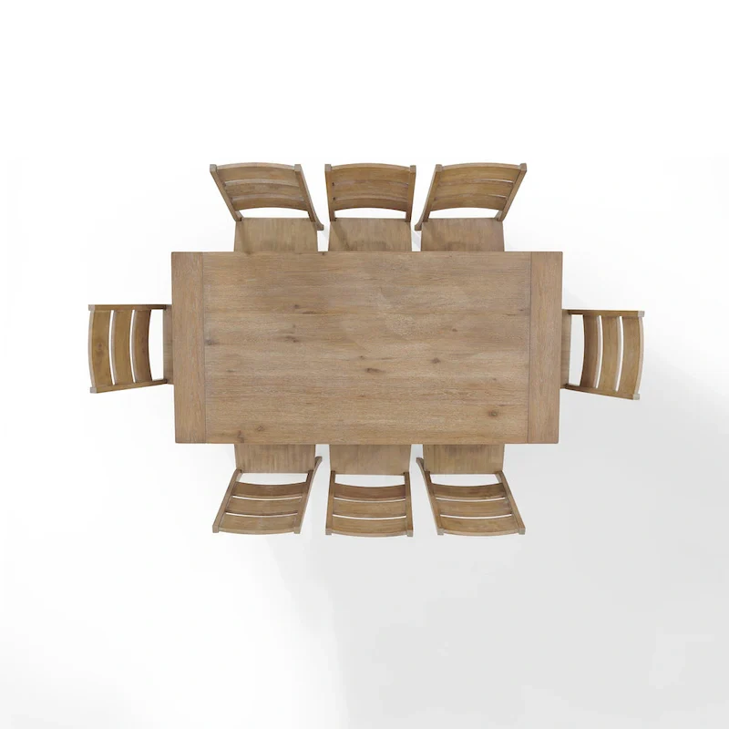 Rustic Brown Trestle Dining Table with 8 Ladder Back Chairs