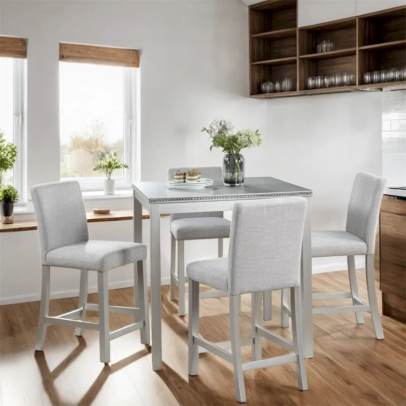 5-piece Wood Dining Counter Height Table and Chair Set