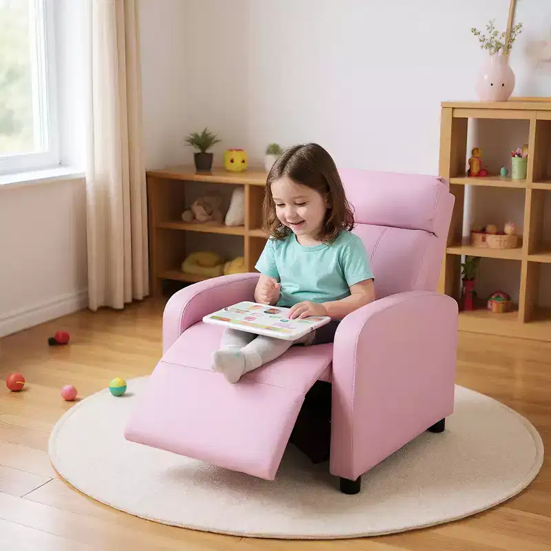 Costway Kids Recliner Chair Adjustable Leather Sofa Armchair w/ Footrest Side Pocket