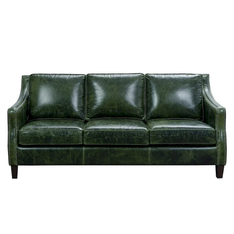Essex Distressed Green Top Grain Leather Sofa and Loveseat Set