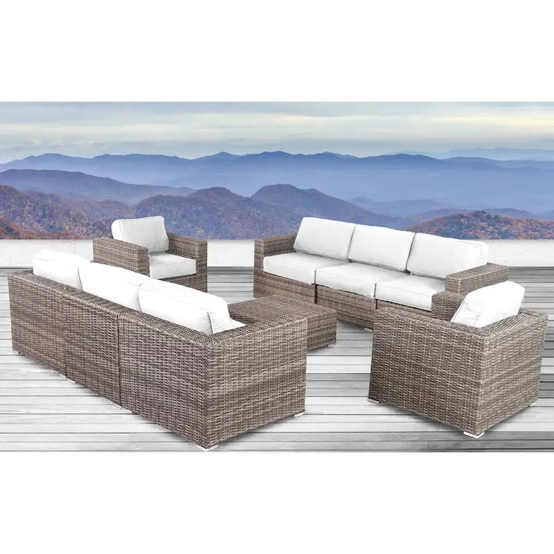 LSI Antibes Grey Wicker Sunbrella 9-piece Sofa Club Set