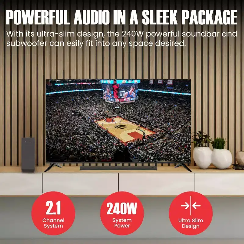 Audiosource 2.1 Soundbar, Wireless Subwoofer w/Dolby Atmos, Bluetooth Streaming for Smart TV AS201