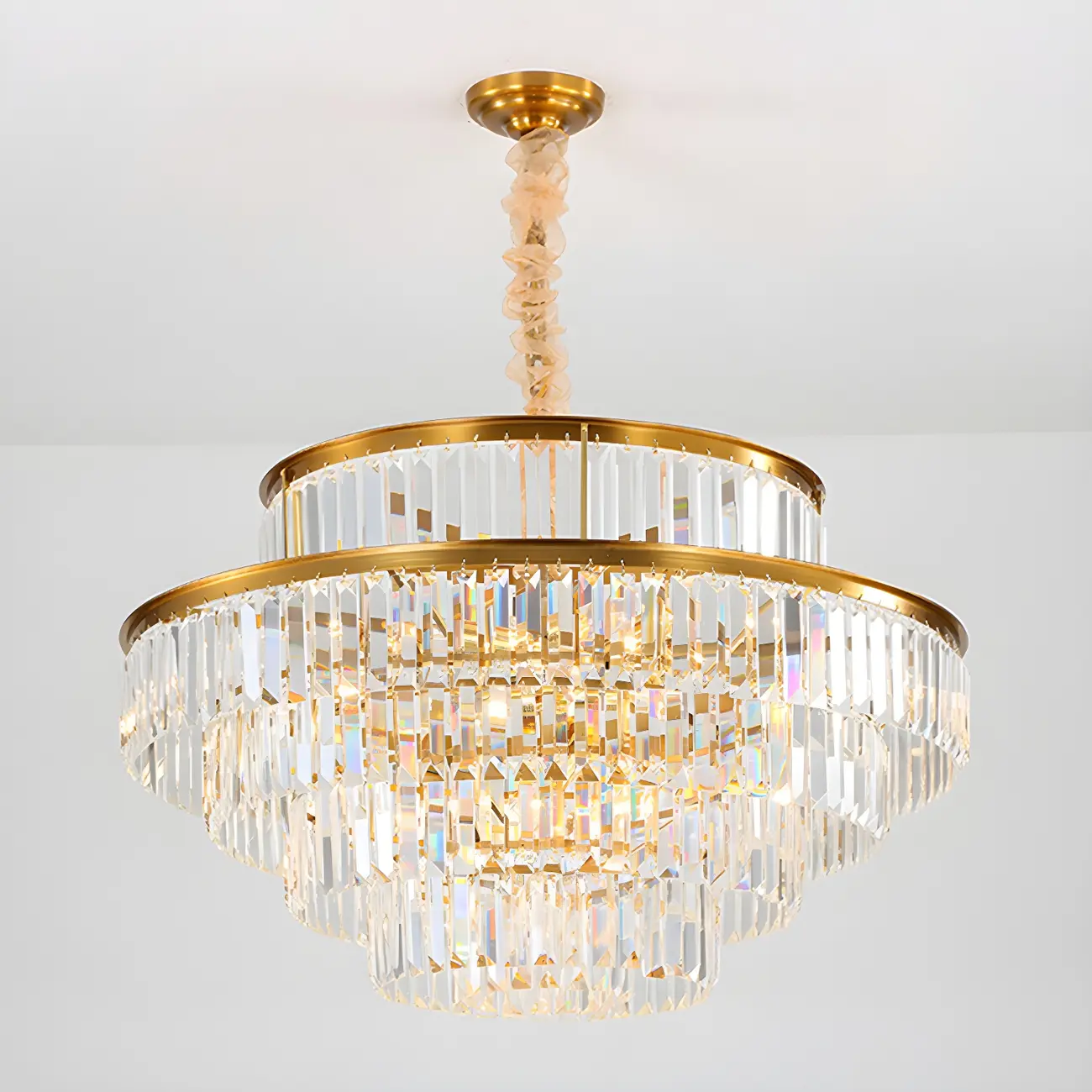 Gold Crystal Cylinder Tier Circle Chandelier