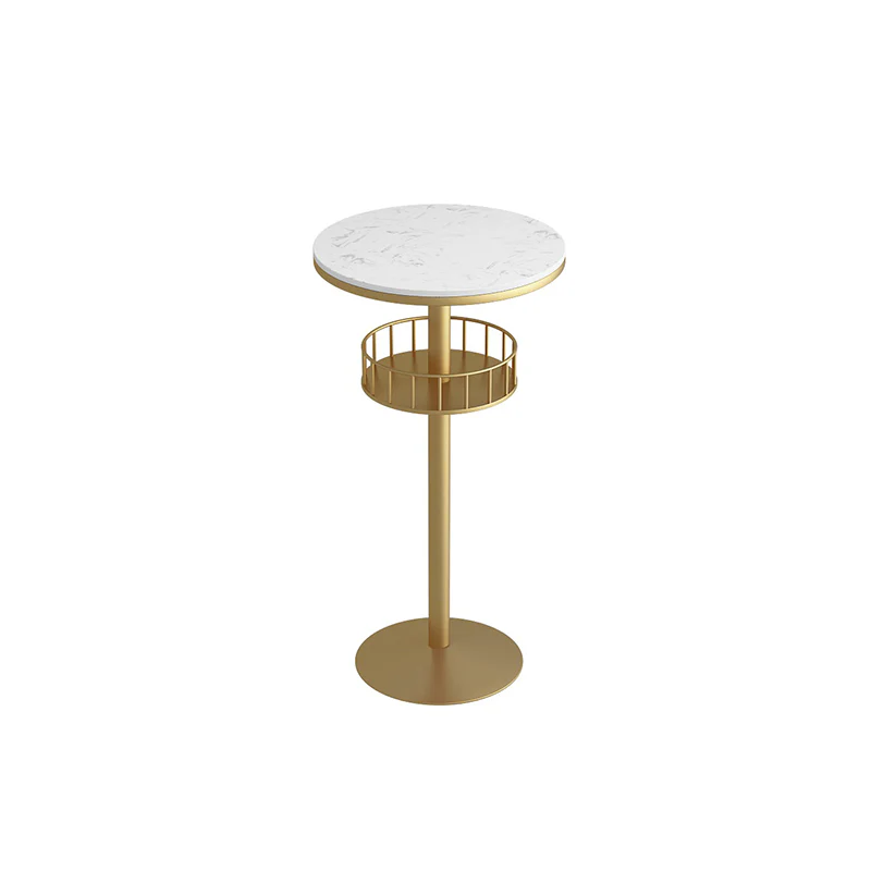 Glamorous Golden Marble Round Bar Table with Under Shelf