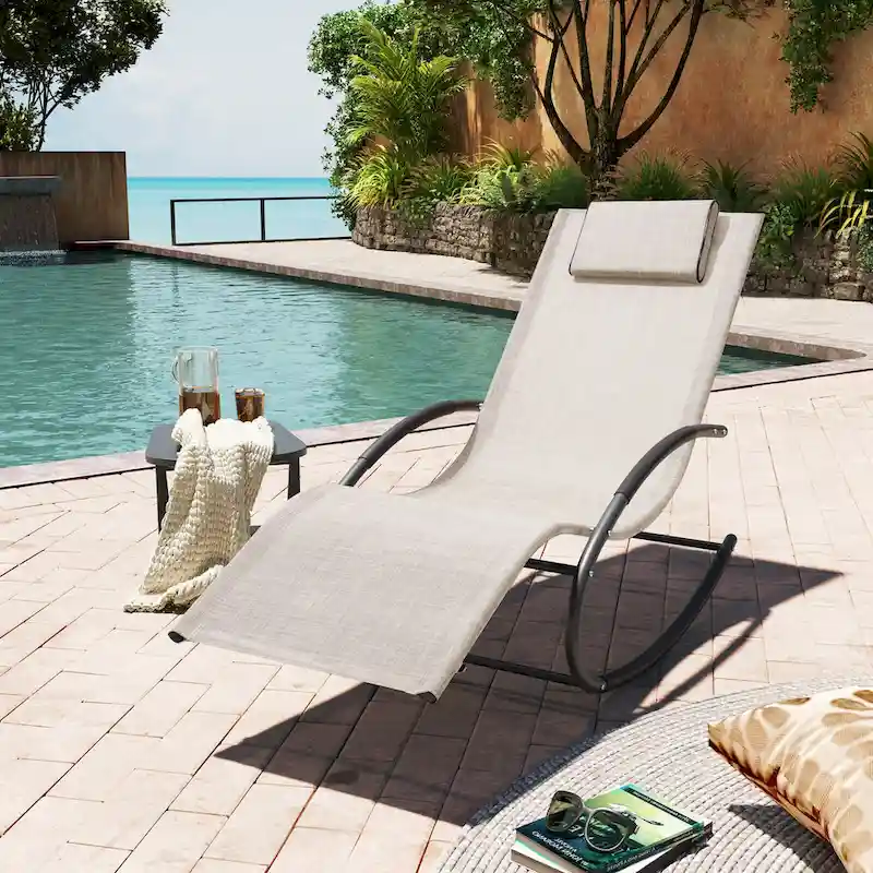 Pellebant Chaise Patio Rocking Chair with Pillow