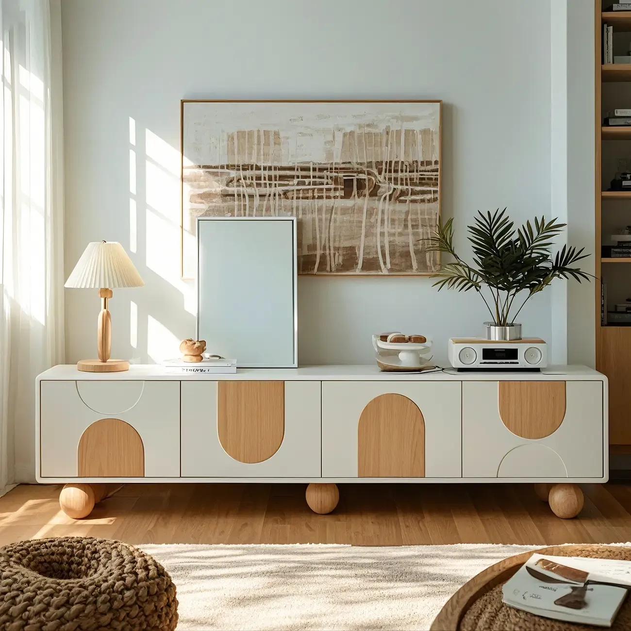 79 White Modern Acrylic Arch Panel Cable Management TV Stand