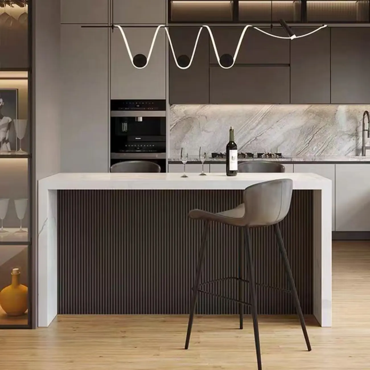 Rectangle White Marble Counter Height Bar Tables