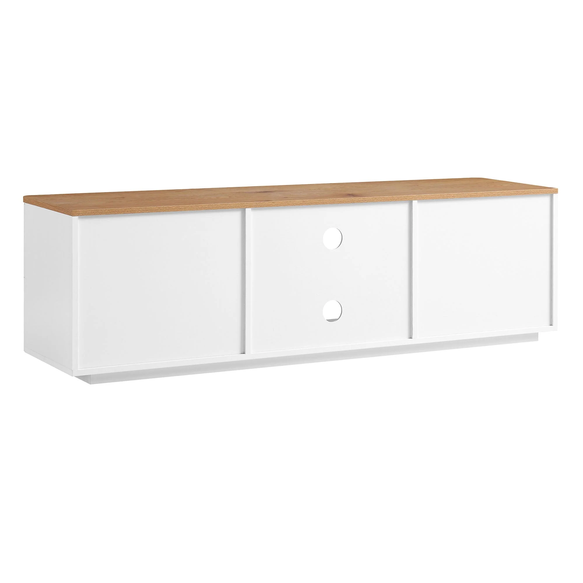 Curved Edge 59in. Wide TV Unit, Off White with Oak Top