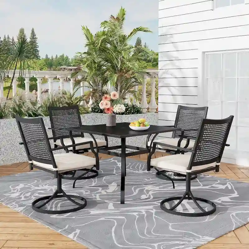 5 Pieces Patio Dining Set with Swivel Chairs