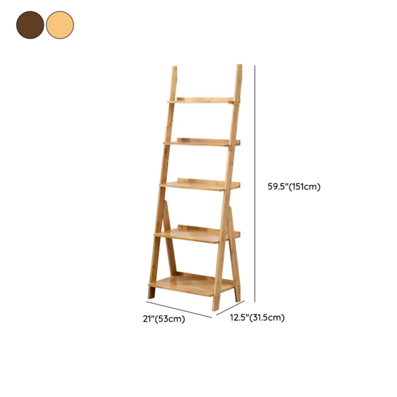 Bamboo Open 4 Shelves Adjustable Ladder Bookcase