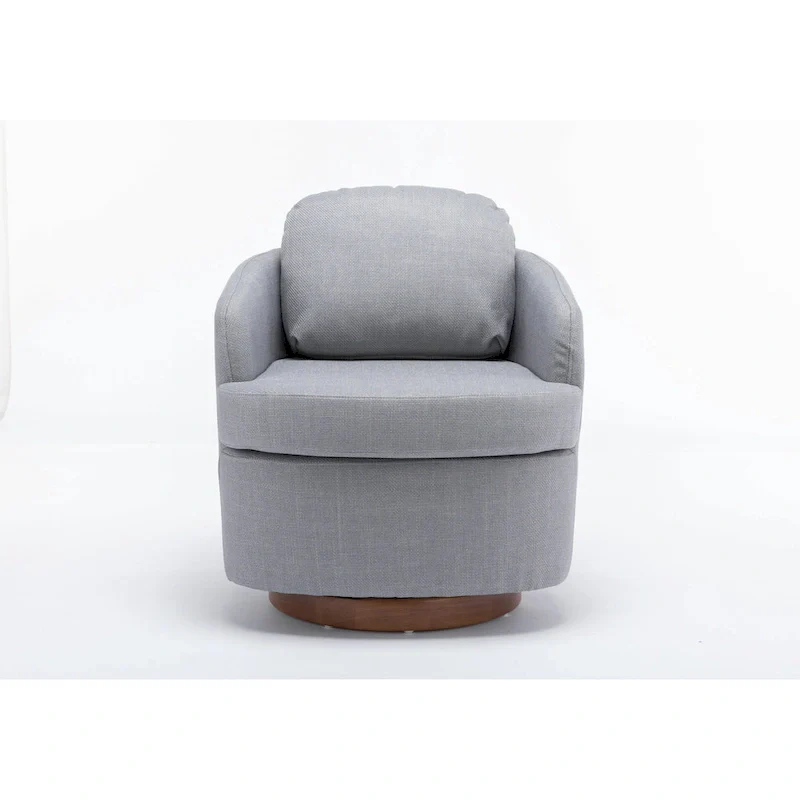 Light Blue Modern 30.3 Upholstered Swivel Accent Chair with Soild Wood Round Brown Base