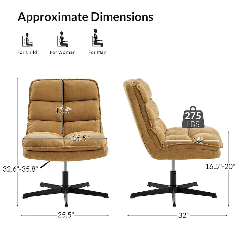 Beige / Mustard / Navy Armless Tufted 360° Swivel Office Chair, Single