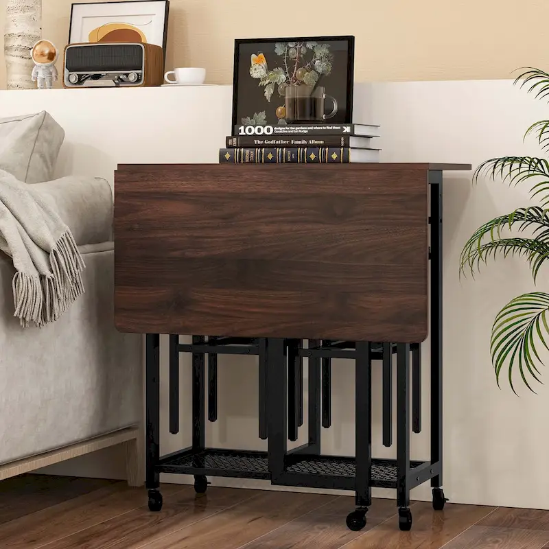 Costway 3 PCS Rolling Dining Table Set Extendable Kitchen Table 2