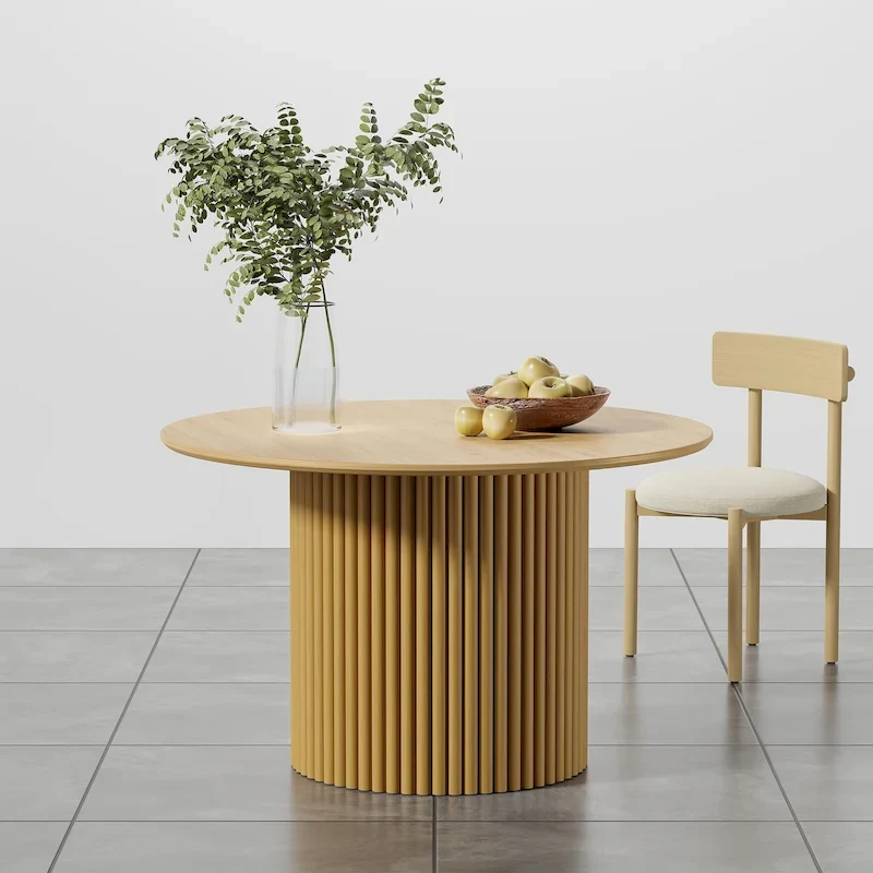 White Oak Round Dining Table with Roman Column Legs - 46 Inch for 4 People