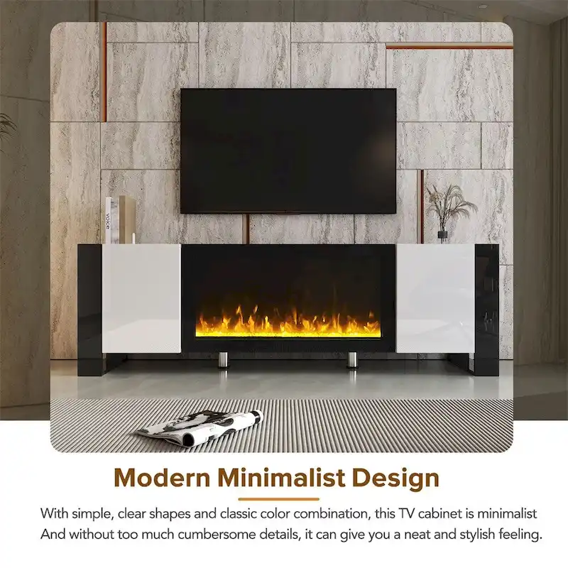 Modern TV Stand with 34.2 Non-heating Electric Fireplace and Cabinets