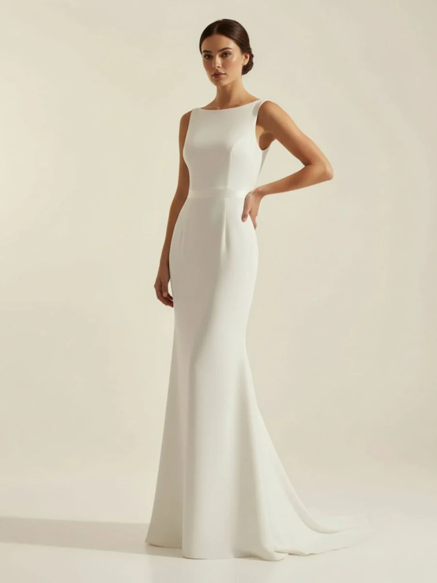 Simple Sleeveless Mermaid Wedding Dress With Sexy Bow