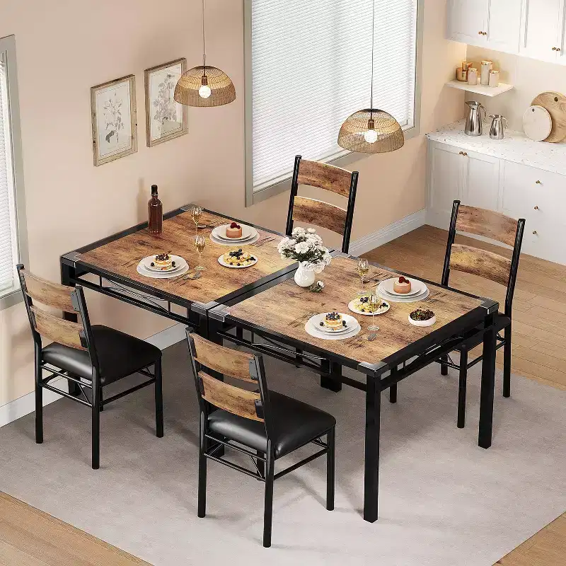 Dining Table Set for 2, Dining Table with 2 Upholstered Chairs, Wood 3-Piece Kitchen Dining Room Table Set with Corner Protector for Small Space