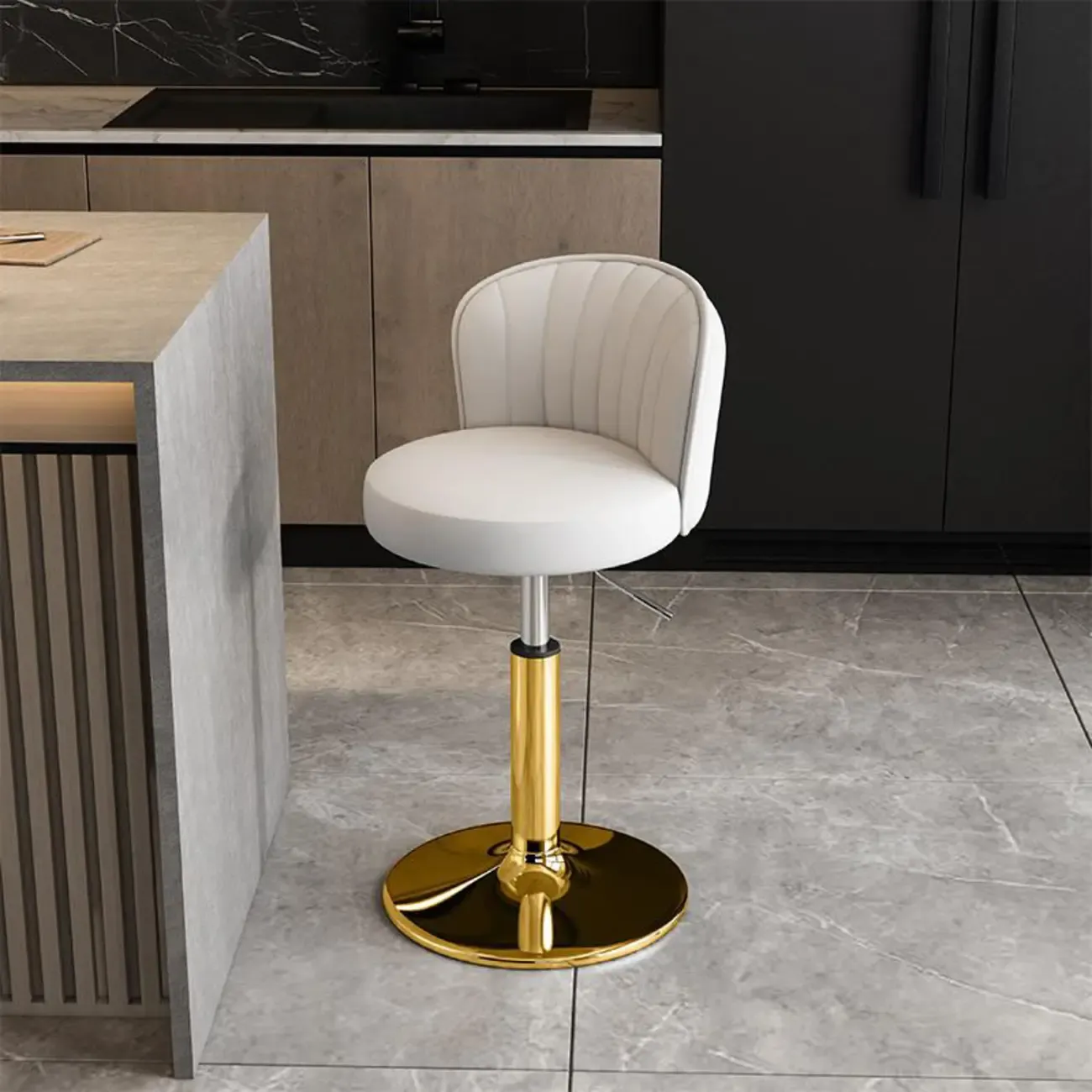 Modern Leather Adjustable Swivel Bar Stools with Back