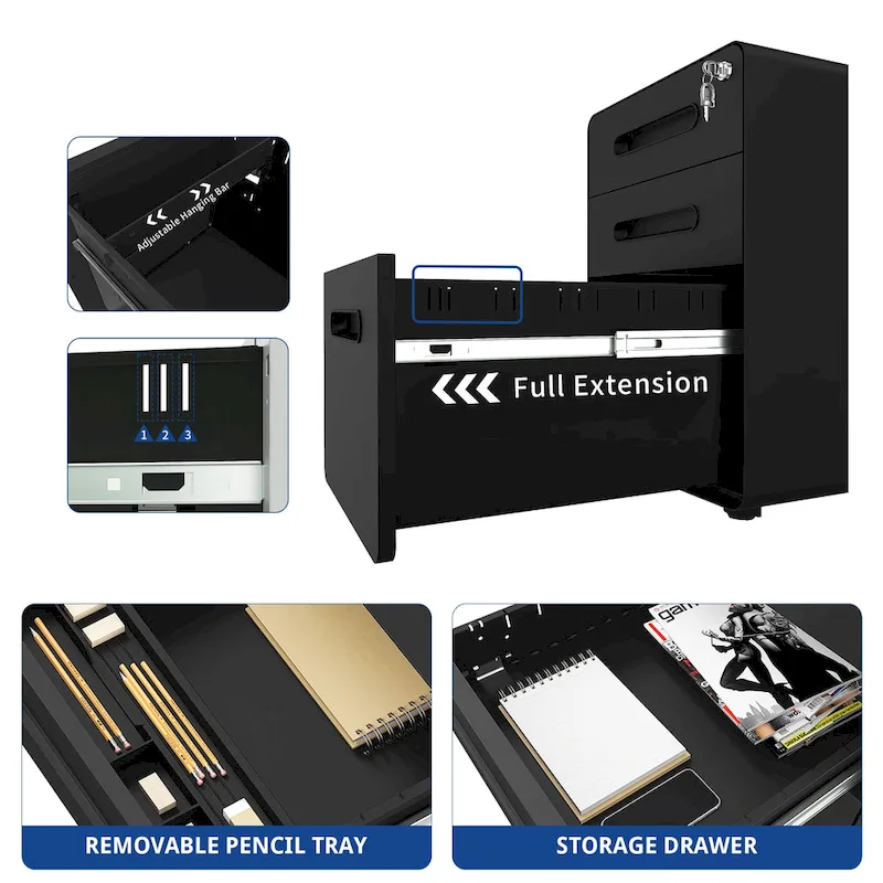 Modern 3-Drawer Mobile Vertical Steel File Cabinet