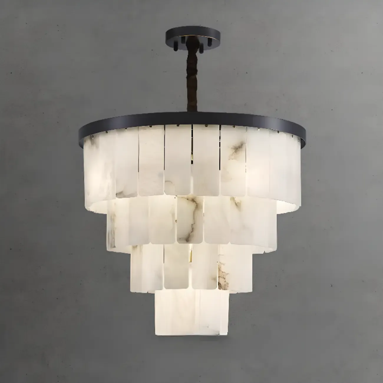 Timeless Tiered Circular Black Metallic Alabaster Chandelier