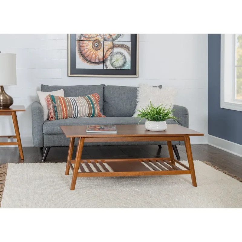 Brown Mid-Century Modern Coffee Table with Bottom Shelf